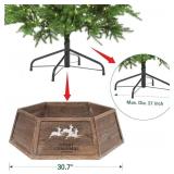 Wooden Christmas Tree Collar & Base Cover, Handcrafted Rustic Tree Skirt