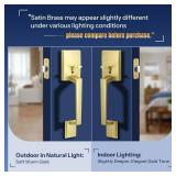 Gold Front Door Handle Set with Passage Lever, Deadbolt Not Included, Exterior Lower Half Grip Trim, Works with Single Cylinder or Smart Deadbolts, Satin Brass