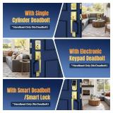 Gold Front Door Handle Set with Passage Lever, Deadbolt Not Included, Exterior Lower Half Grip Trim, Works with Single Cylinder or Smart Deadbolts, Satin Brass