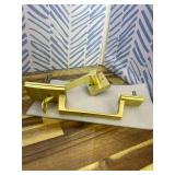 Gold Front Door Handle Set with Passage Lever, Deadbolt Not Included, Exterior Lower Half Grip Trim, Works with Single Cylinder or Smart Deadbolts, Satin Brass