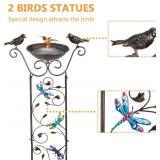 SUNNYPARK Bird Bath with Trellis Outdoor, Antique Garden Iron Plant Trellis with Decorative Dragonfly Detachable Bird Bath Bowl Metal Potted Plant Support for Climbing Flowers