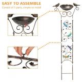 SUNNYPARK Bird Bath with Trellis Outdoor, Antique Garden Iron Plant Trellis with Decorative Dragonfly Detachable Bird Bath Bowl Metal Potted Plant Support for Climbing Flowers