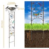 SUNNYPARK Bird Bath with Trellis Outdoor, Antique Garden Iron Plant Trellis with Decorative Dragonfly Detachable Bird Bath Bowl Metal Potted Plant Support for Climbing Flowers