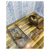 SUNNYPARK Bird Bath with Trellis Outdoor, Antique Garden Iron Plant Trellis with Decorative Dragonfly Detachable Bird Bath Bowl Metal Potted Plant Support for Climbing Flowers