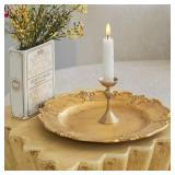 Vintage Gold Decorative Tray for Coffee Table, Round Trays for Home Decor, Perfume, Candles, Jewelry Organizer, Table Centerpieces Wooden Ottoman Tray for Living Room Farmhouse