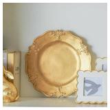 Vintage Gold Decorative Tray for Coffee Table, Round Trays for Home Decor, Perfume, Candles, Jewelry Organizer, Table Centerpieces Wooden Ottoman Tray for Living Room Farmhouse