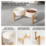Elevated Ceramic Dog Bowl Set - Raised Dog Bowls with Non-Slip Bamboo Stand - Dog Food and Water Bowl Set - Double Dog Feeding Bowls - Suitable for Small and Medium Dogs - 28.74 OZ - 3.6 CUPS - 850 ML
