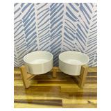 Elevated Ceramic Dog Bowl Set - Raised Dog Bowls with Non-Slip Bamboo Stand - Dog Food and Water Bowl Set - Double Dog Feeding Bowls - Suitable for Small and Medium Dogs - 28.74 OZ - 3.6 CUPS - 850 ML