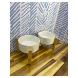 Elevated Ceramic Dog Bowl Set - Raised Dog Bowls with Non-Slip Bamboo Stand - Dog Food and Water Bowl Set - Double Dog Feeding Bowls - Suitable for Small and Medium Dogs - 28.74 OZ - 3.6 CUPS - 850 ML