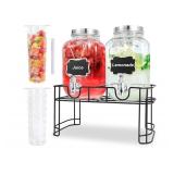 1 Gallon Glass Drink Dispensers For Parties-Set of 2,Drink Dispenser with Fruit Infuser & Stand,Juice or Beverage Dispenser for BBQ, Picnic, Party,Laundry Detergent Dispenser
