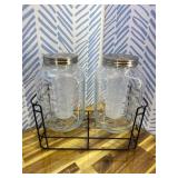 1 Gallon Glass Drink Dispensers For Parties-Set of 2,Drink Dispenser with Fruit Infuser & Stand,Juice or Beverage Dispenser for BBQ, Picnic, Party,Laundry Detergent Dispenser