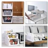 5Pcs Stackable Clothes Storage Basket Organizer Sliding Cabinet Drawer Shelf DIY Divider Separator Desktop Container for Wardrobe Cupboard Kitchen Bathroom Office (White)