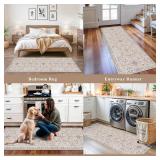 2x10 Washable Kitchen Runner Rug Boho Vintage Non-Slip Carpet Runner for Hallway, Entryway, Bedroom & Bathroom Soft Low-Pile Thin Area Rug with Rubber Backing (Beige,2x10)