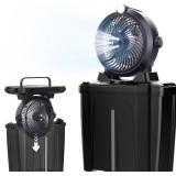 Portable Misting Fan with 11L Large Bucket for Outdoor Patios, 20000mAh Battery Operated Camping Fan with Hanging & Lighting, 3 Speed & 3 Spray Outlets, Rechargeable Fans for Fishing Garden