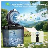 Portable Misting Fan with 11L Large Bucket for Outdoor Patios, 20000mAh Battery Operated Camping Fan with Hanging & Lighting, 3 Speed & 3 Spray Outlets, Rechargeable Fans for Fishing Garden