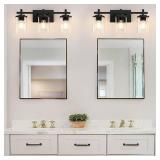 3-Lights Bathroom Vanity Light Fixtures, Modern Black Vanity Lights Over Mirror with Clear Glass Shade for Bathroom, Wall Mounted Lamp for Bedroom Hallway Living Room