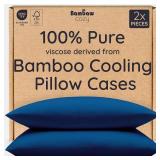 Bambaw 100% Viscose Derived from Bamboo Pillowcase Queen Size Set of 2 Cooling Pillow Cases Queen, Envelope Pillow Cases Queen, Navy Blue Pillow Case, Breathable & Anti Acne Pillow Cases (Navy Blue)