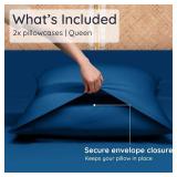 Bambaw 100% Viscose Derived from Bamboo Pillowcase Queen Size Set of 2 Cooling Pillow Cases Queen, Envelope Pillow Cases Queen, Navy Blue Pillow Case, Breathable & Anti Acne Pillow Cases (Navy Blue)