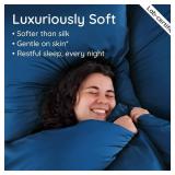 Bambaw 100% Viscose Derived from Bamboo Pillowcase Queen Size Set of 2 Cooling Pillow Cases Queen, Envelope Pillow Cases Queen, Navy Blue Pillow Case, Breathable & Anti Acne Pillow Cases (Navy Blue)