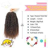 Fulcrum Passion Twist Hair 12 Inch, 8 Packs Passion Twist Crochet Hair for Black Women, Prelooped Crochet Twist Hair with Curly Ends (12Inch, T30#)