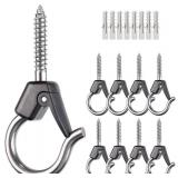 BeneLabel Wall Mount Ceiling Hooks with Safety Buckle - Plant Hanger Hooks - Outdoor Hanging Brackets for Hanging Plants, Lights, Wind Chimes & More - Rust Proof and Wind Proof