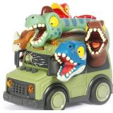 DINOBROS School Bus Toy with Light and Sound, Dinosaurs Friction Powered Car Bus Toys for Kids Crazy Dino