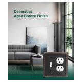 2-Pack Combo Toggle/Duplex Light Switch Cover Plate, Aged Bronze Metal Wall Outlet Cover Plate, Decorative Classic Beaded Wall Socket Receptacle Cover for Electrical Outlets, Light Switch