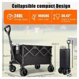 Collapsible Wagon Cart with Universal Wheels, 480LBS Wagons Carts Heavy Duty Collapsible Wagon with Cup Holders, Utility Beach Carts for Camping, Garden, Shopping, Fishing, Sports