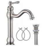 GGStudy 360 Swivel Single Handle One Hole Bathroom Vessel Sink Faucet Matching Pop Up Drain Without Overflow Brushed Nickel