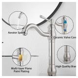 GGStudy 360 Swivel Single Handle One Hole Bathroom Vessel Sink Faucet Matching Pop Up Drain Without Overflow Brushed Nickel