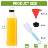 6 Pack 32 oz PP Heat-Resistant Plastic Juice Bottles With Caps-Plastic Smoothie Bottles-Reusable Bulk Beverage Containers with Lids For Juicing, Milk(Dishwasher Safe)