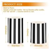 Striped Black White Flameless Flickering Candles Led Flameless Candles with Remote for Decor 4" 5" Set of 2