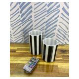 Striped Black White Flameless Flickering Candles Led Flameless Candles with Remote for Decor 4" 5" Set of 2