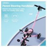 Ridego 5 in 1 Tricycle for Toddlers 3-5 Years Old,Foldable Toddler Bike with Push Handle and Cup Holder, Ideal Balance Bike and Birthday Gifts for 2 3 4 5 Year Old Boys Girls,Pink