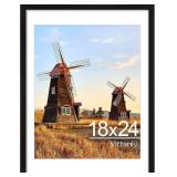 Vittanly 18x24 Picture Frame with Plexiglass - Large Black Poster Frame for Wall Display - Includes 16x20 Mat, Made of Durable PVC Design - 1 Pack