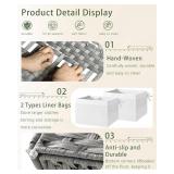 Storage Basket with Lid Rattan, Woven Storage Baskets with 2 Separate Lids, 17.2 Gallon (65 L), 22.2 x 13 x 13.8 Inches, Foldable, 2 Removable Liner Bags Handles for Bedroom, Laundry Room Gray