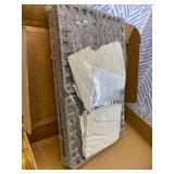 Storage Basket with Lid Rattan, Woven Storage Baskets with 2 Separate Lids, 17.2 Gallon (65 L), 22.2 x 13 x 13.8 Inches, Foldable, 2 Removable Liner Bags Handles for Bedroom, Laundry Room Gray