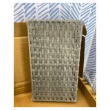 Storage Basket with Lid Rattan, Woven Storage Baskets with 2 Separate Lids, 17.2 Gallon (65 L), 22.2 x 13 x 13.8 Inches, Foldable, 2 Removable Liner Bags Handles for Bedroom, Laundry Room Gray