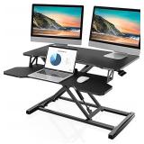 Retails for $140! FITUEYES Height Adjustable Standing Desk 32 Wide Sit to Stand Converter Stand Up Desk Tabletop Workstation for Dual Monitor Riser FSD308001WB