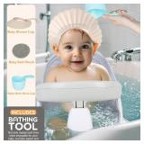 Swivel Baby Bath Seat, Openable Armrest and 360 Rotatable Baby Bath Seat for Babies 6 Months & up, Baby Bath Mat/Rinse Cup/Brush/Baby Shower Cap Included, White