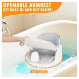 Swivel Baby Bath Seat, Openable Armrest and 360 Rotatable Baby Bath Seat for Babies 6 Months & up, Baby Bath Mat/Rinse Cup/Brush/Baby Shower Cap Included, White