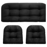 Wicker Chair Cushions, Waterproof Outdoor Loveseat Cushions for Patio Furniture, 3 Pieces Wicker Furniture Cushions, 1 Loveseat and 2 U-Shaped Cushions, Black