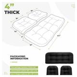 Wicker Chair Cushions, Waterproof Outdoor Loveseat Cushions for Patio Furniture, 3 Pieces Wicker Furniture Cushions, 1 Loveseat and 2 U-Shaped Cushions, Black