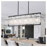 Retails for $270! IKK Modern Rectangle Black Crystal Chandeliers for Dining Room, 42" Large Rectangular Water Ripple Glass Island Light Fixture, Linear Farmhouse Lighting for Kitchen Island, Living Ro