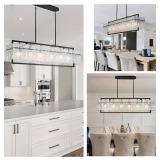 Retails for $270! IKK Modern Rectangle Black Crystal Chandeliers for Dining Room, 42" Large Rectangular Water Ripple Glass Island Light Fixture, Linear Farmhouse Lighting for Kitchen Island, Living Ro
