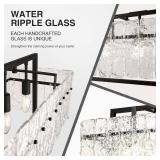 Retails for $270! IKK Modern Rectangle Black Crystal Chandeliers for Dining Room, 42" Large Rectangular Water Ripple Glass Island Light Fixture, Linear Farmhouse Lighting for Kitchen Island, Living Ro