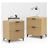 Retails for $150! Nightstand Set of 2 with 2 Drawers Night Stand with Fluted Panel, Modern Bedside Table for Bedroom, Wood End Table Side Table Small Storage Cabinet, Natural Oak
