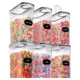 PRAKI Large Dry Food Storage Containers with Lids, 6PCS Airtight Cereal Containers Storage Set, Leak-proof Canister Set for Kitchen Pantry Organization with 20 Labels & Marker (4L Black)