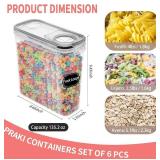 PRAKI Large Dry Food Storage Containers with Lids, 6PCS Airtight Cereal Containers Storage Set, Leak-proof Canister Set for Kitchen Pantry Organization with 20 Labels & Marker (4L Black)