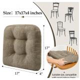 downluxe Chair Cushions for Dining Chairs 4 Pack, Tufted Indoor Chair Pads with Non-Slip Bottom, U-Shaped Kitchen Chair Cushions, 17"x17"x4", Khaki